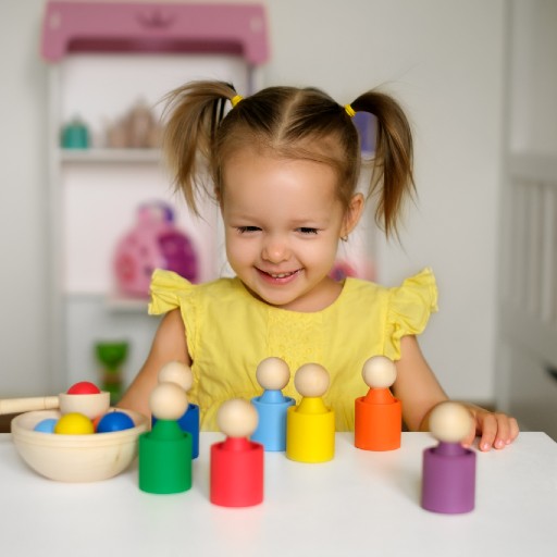 Little girl playing with developmental toys.